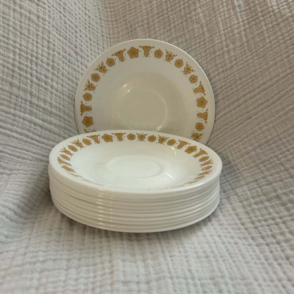 Set of 12 Vintage Corelle Livingware Butterfly Gold Saucers